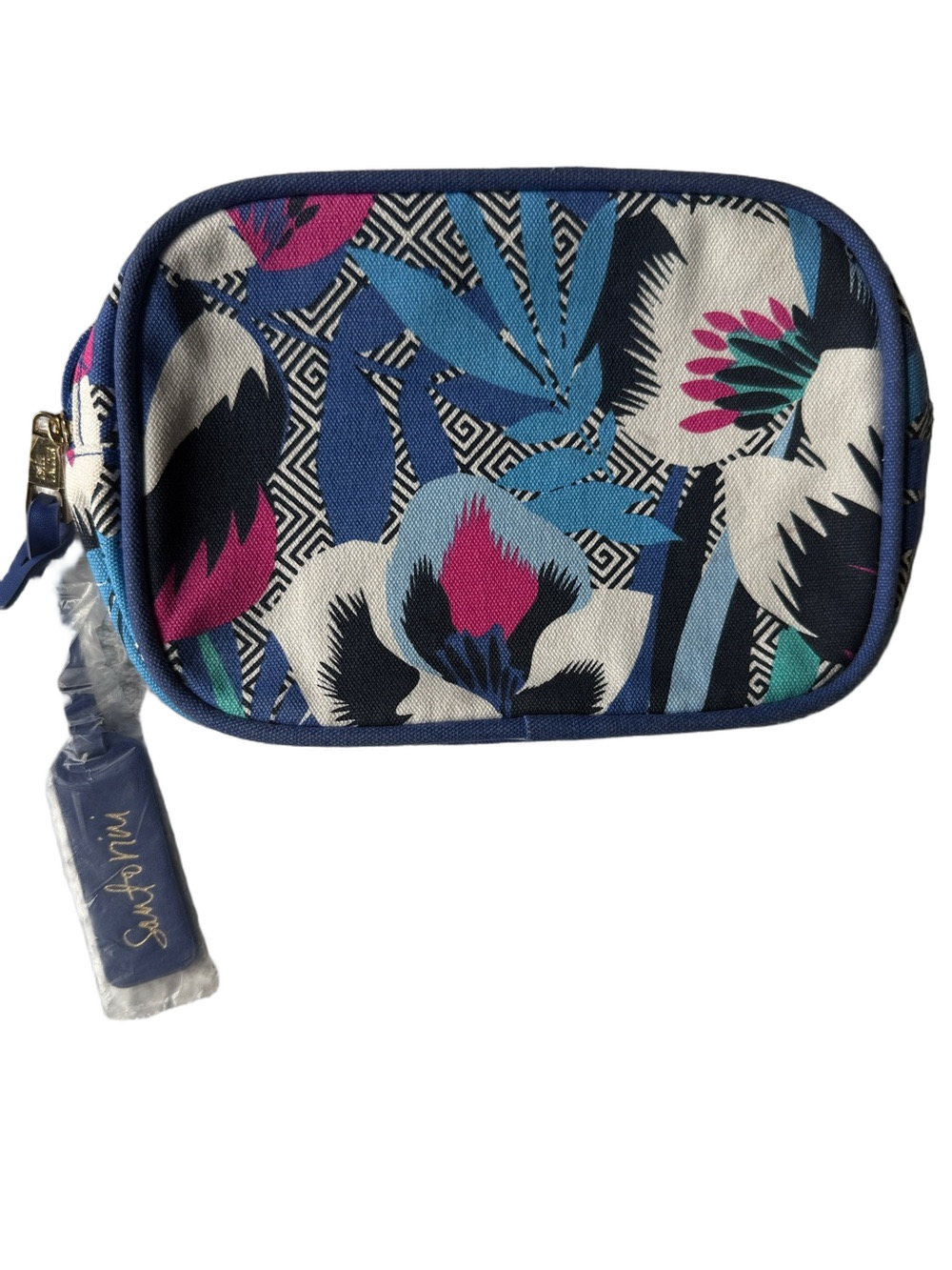 Estée Lauder Santorini Floral Canvas Makeup Travel Pouch with Blue Trim New